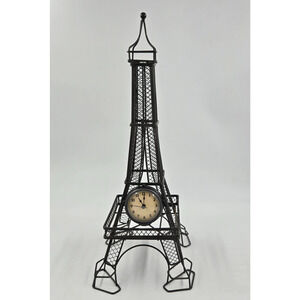 17" Metal Wire Eiffel Tower Replica Sculpture Paris France Theme Decor W CLOCK